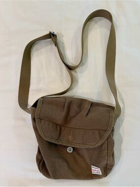 Men's Workwear Olive Brown Canvas Messenger Bag with Front Flap